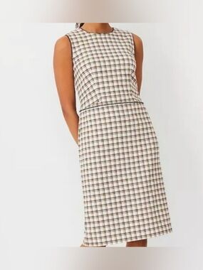 NWT-Ann Taylor Plaid Sheath dress with  Faux Leather Trim size 12